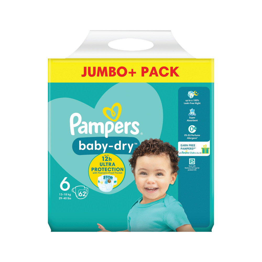 PAMPERS BABY DRY NAPPIES SIZE 6 P124