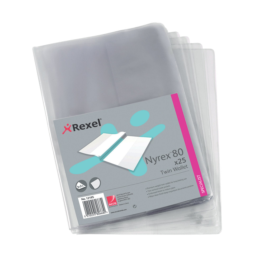 REXEL NYREX TWIN WALLET A4 CLR PK25