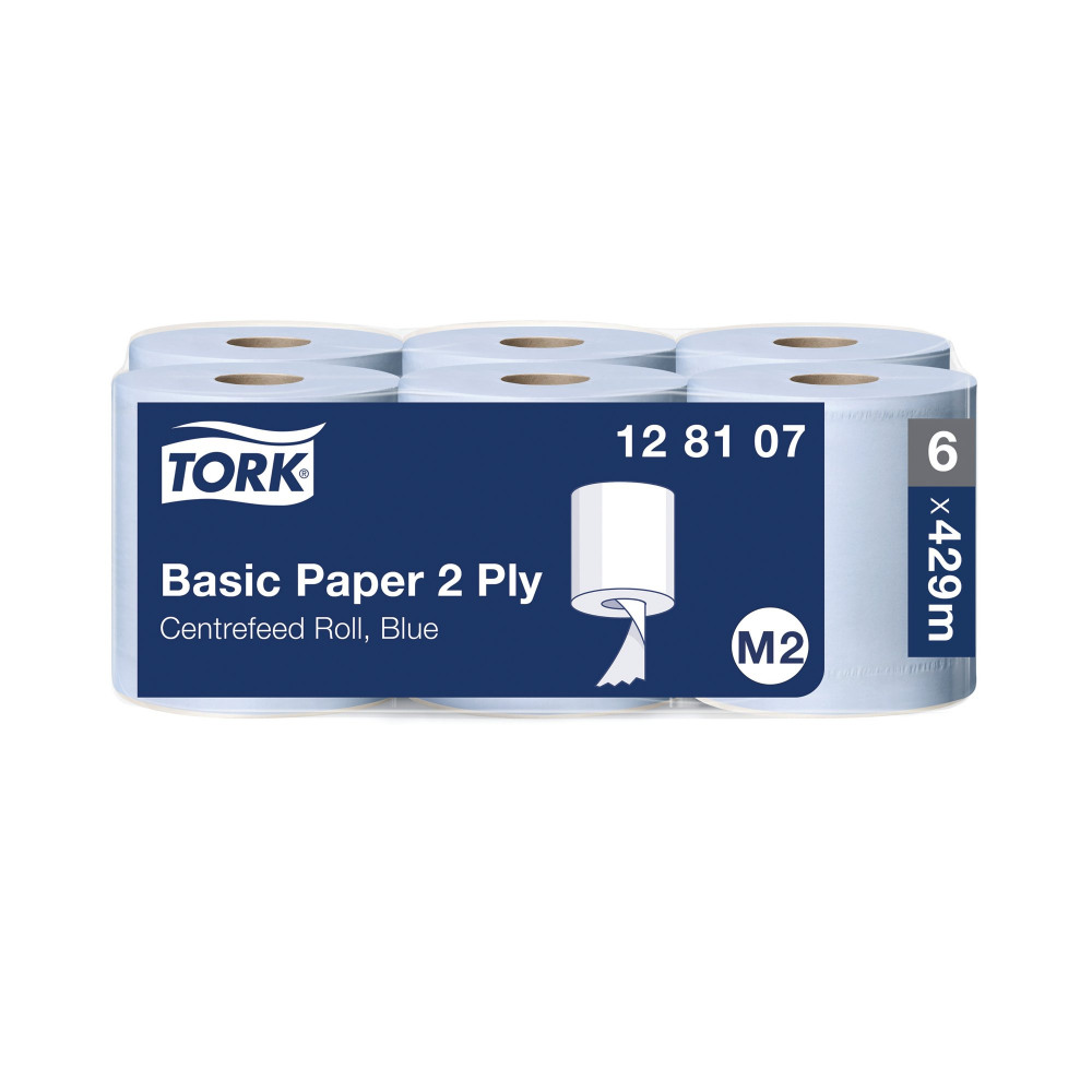 BASIC PAPER CFEED ROLL 2PLY BLUE PK6