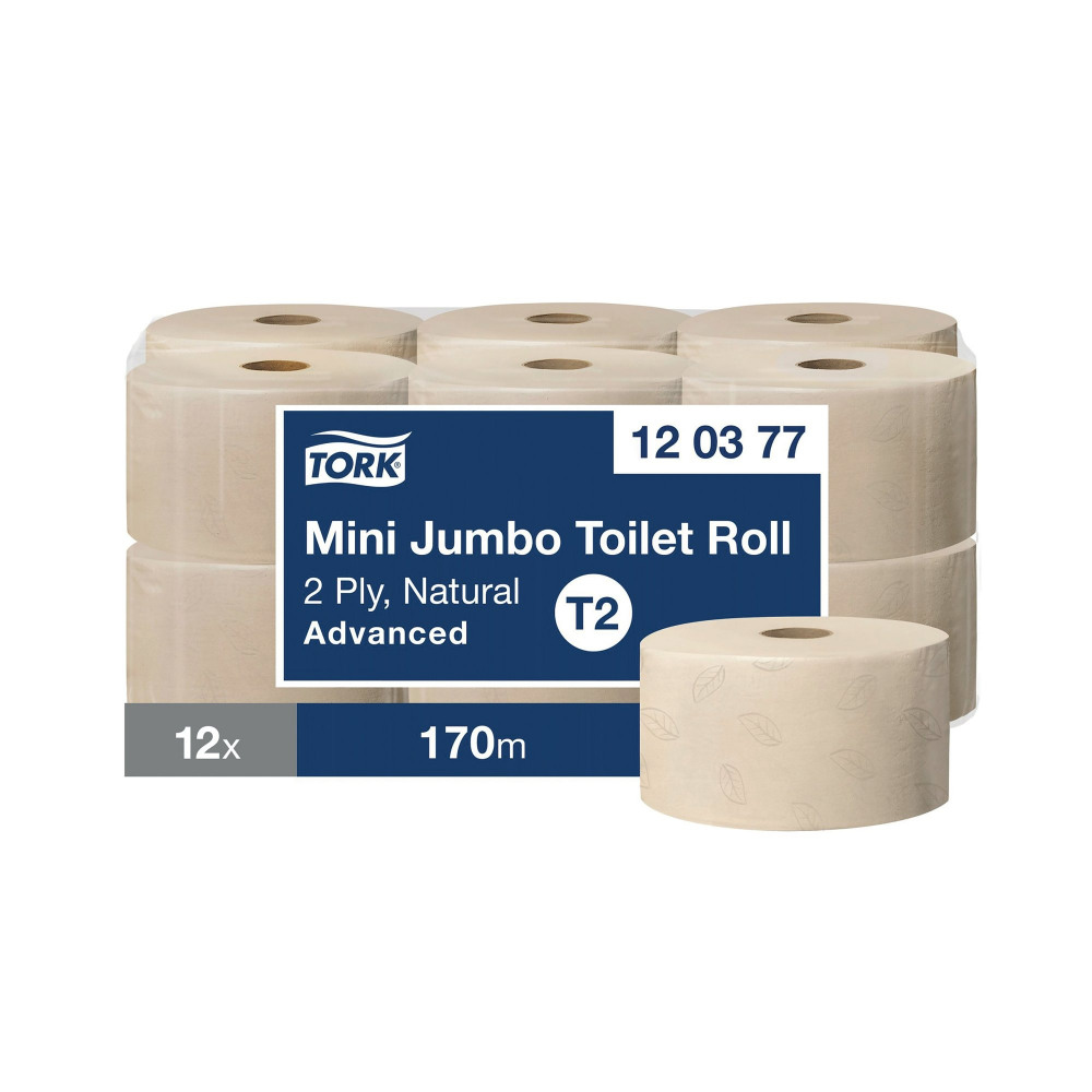 TORK MINI JUM 2PLY TLT ROLL NAT PK12