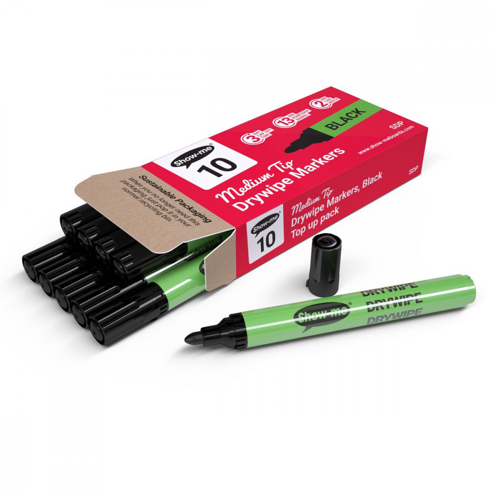 SHWME MED SLIM D/WPE MARKR BLK PK10