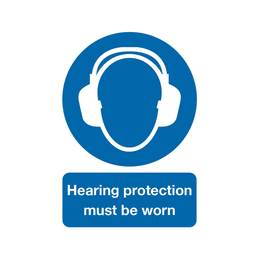 SIGNSLAB A4 HEAR PROT M/B/WORN PVC