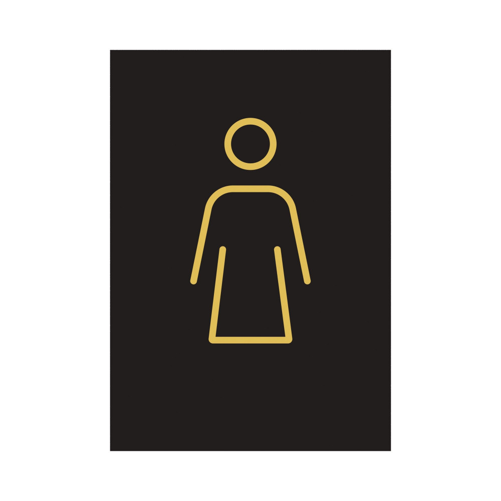 FEMALE TOILET SIGN 105X150MM BLK/GLD