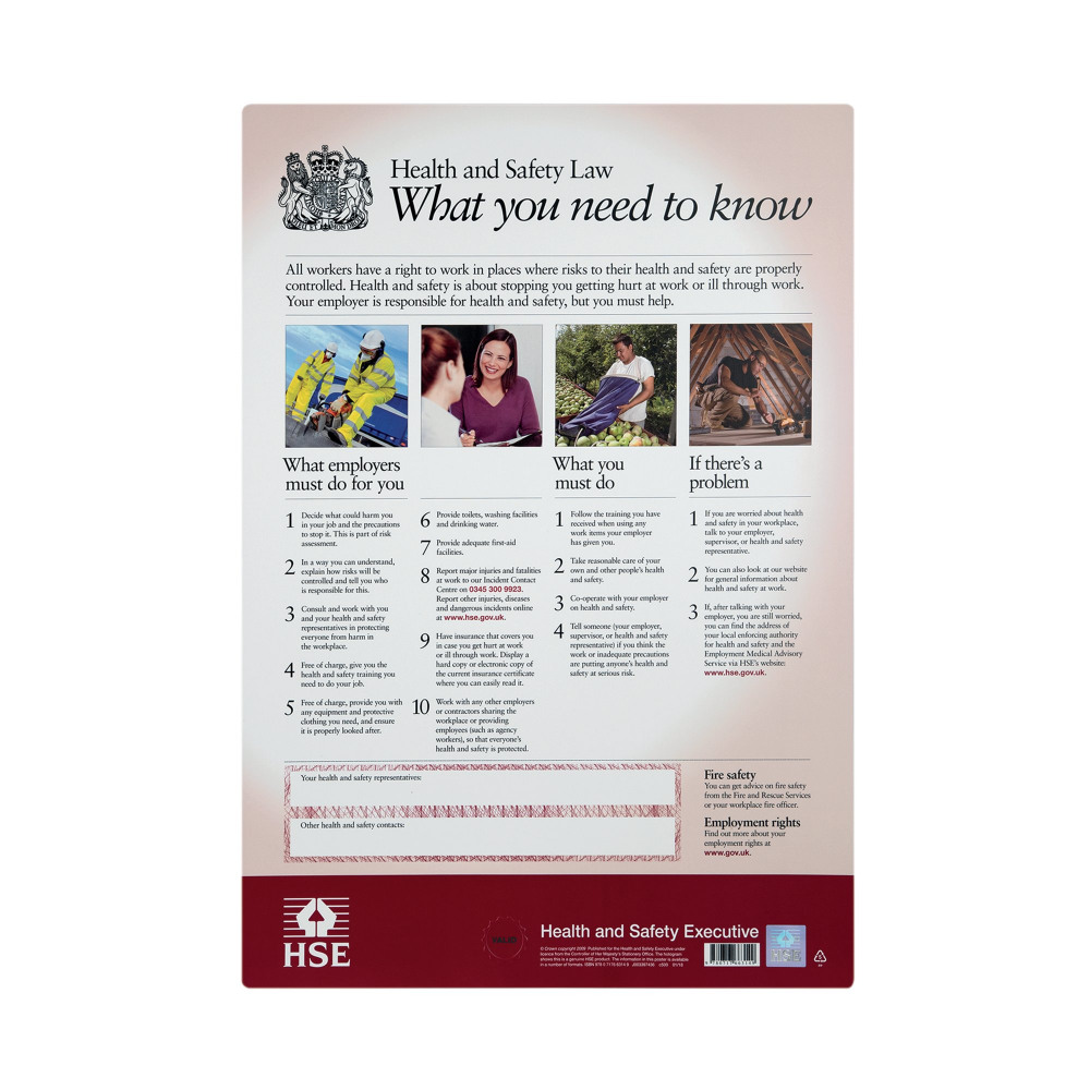 HSE HEALTH AND SAFETY LAW POSTER A3
