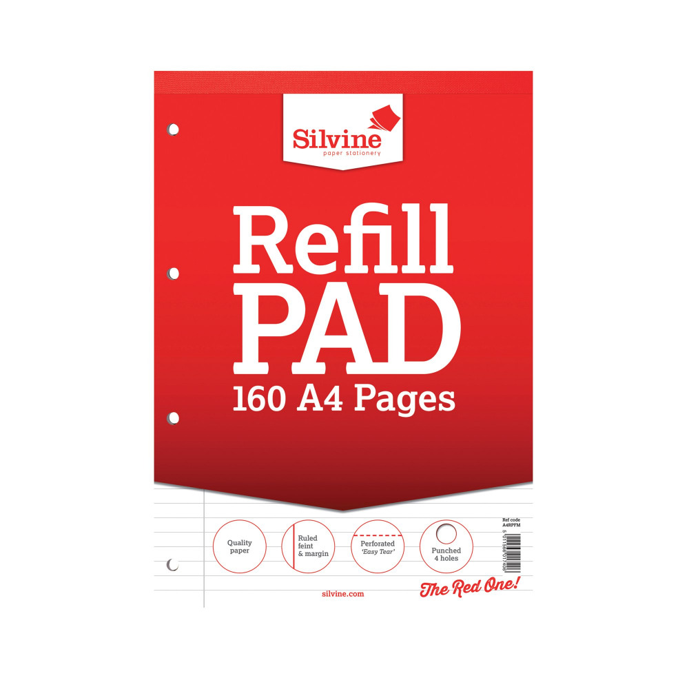 SILVINE HB PUNCHED REFILL PAD A4 PK6