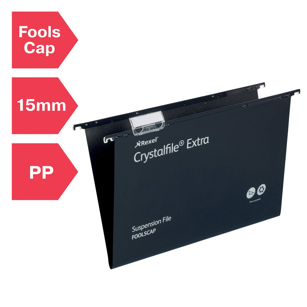 REXEL CRYSTALFILE SUSN FILE BLK PK25