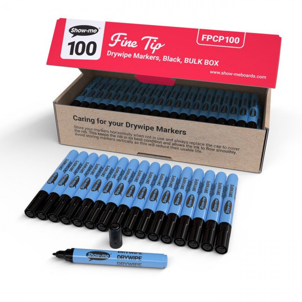 SHOW-ME DRYWIPE PENS FINE BLACK 100