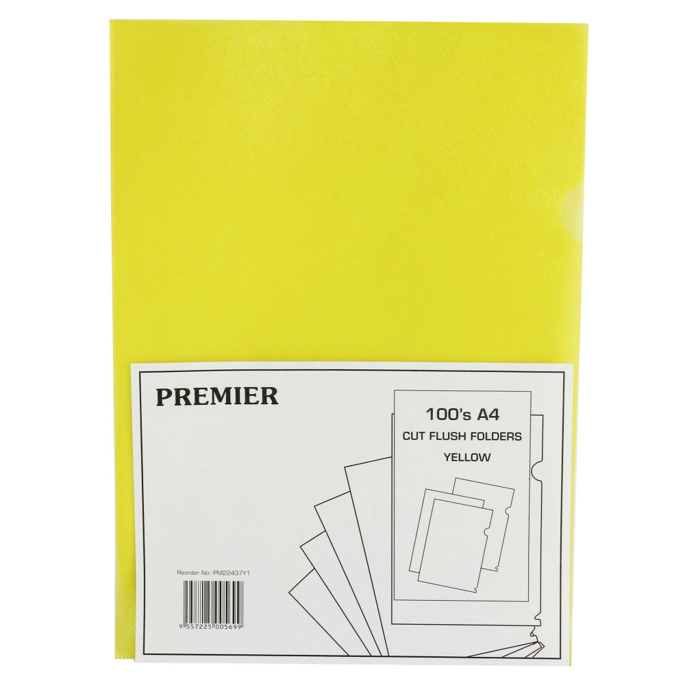 YELLOW CUT FLUSH FOLDERS PK100