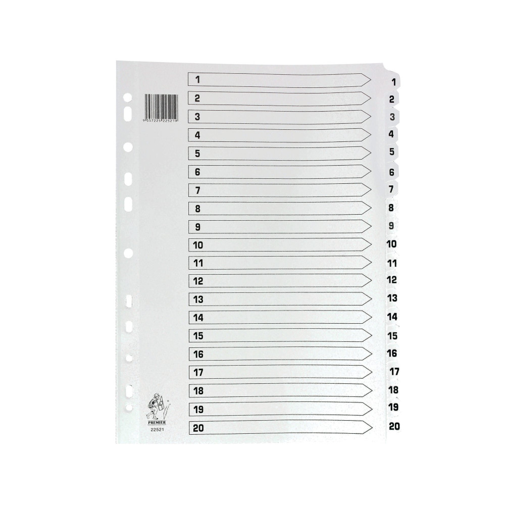 WHITE A4 1-20 MYLAR INDEX DIVIDERS
