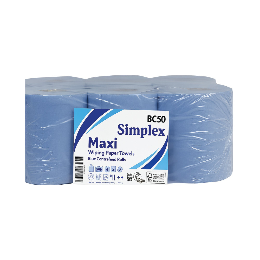 WHITE BOX 2PLY CENTREFEED RL BLU PK6