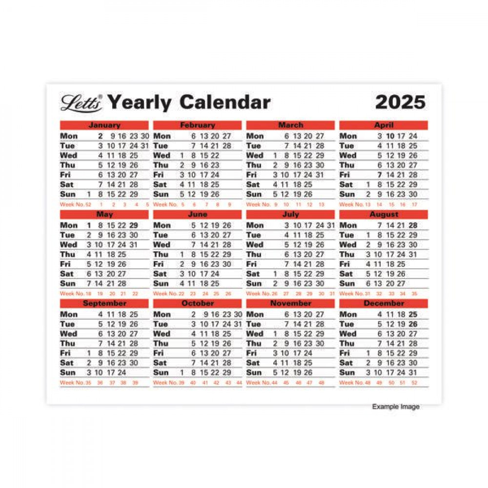 Office Supplies LETTS YEARLY CALENDAR 2025