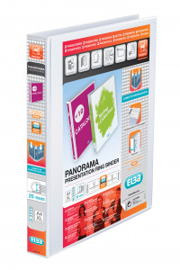 Elba Panorama Presentation Ring Binder PVC 4 D-Ring 25mm Capacity A4 White Ref 400008416 [Pack 6]