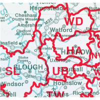 Map Marketing Postcode Areas Map Unframed 12.5 Miles/inch Scale W830xH1200mm Ref BIPA