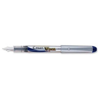 Pilot V4W Fountain Pen Disposable Silver Barrel Iridium Nib Blue Ref 631101203 [Pack 12]