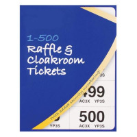 Cloakroom or Raffle Tickets Numbered 1-500 Assorted Colours [Pack 12]