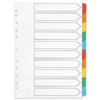 Q-Connect Multi-Punched 10-Part Reinforced A4 Index Multi-Colour Blank Tabs KF01526