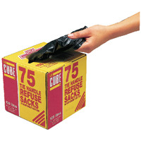 Le Cube Black Tie Handle Refuse Sacks With Dispenser 100 Litre (Pack of 75) 0481