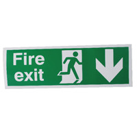 Safety Sign Fire Exit Running Man Arrow Down 150x450mm Self-Adhesive E100A/S