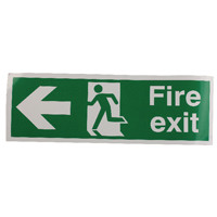 Safety Sign Fire Exit Running Man Arrow Left 150x450mm Self-Adhesive E97A/S