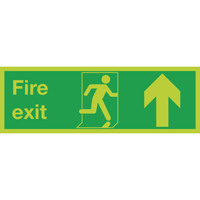 Safety Sign Niteglo Fire Exit Running Man Arrow Up 150x450mm Self-Adhesive NG24A/S