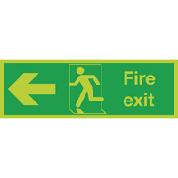 Safety Sign Niteglo Fire Exit Running Man Arrow Left 150x450mm Self-Adhesive NG27A/S