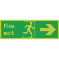 Safety Sign Niteglo Fire Exit Running Man Arrow Right 150x450mm Self-Adhesive NG26A/S