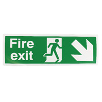 Safety Sign Fire Exit Running Man Arrow Down/Right 150x450mm Self-Adhesive E99S/S