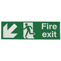 Safety Sign Fire Exit Running Man Arrow Down/Left 150x450mm Self-Adhesive E97SS