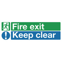 Safety Sign Fire Exit Keep Clear 150x450mm Self-Adhesive EC08S/S