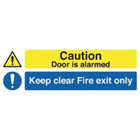 Safety Sign 150x450mm Caution Door is Alarmed Keep Clear Fire Exit Only Self-Adhesive SR72031