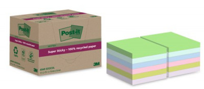 Post-It Super Sticky Recycle 76x76 Assorted Pack 12