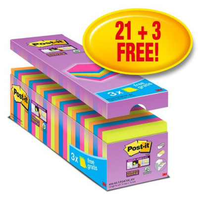 Post-it Super Sticky Notes Value Pack Pad 90 Sheets 76x76mm Assorted Pack 24