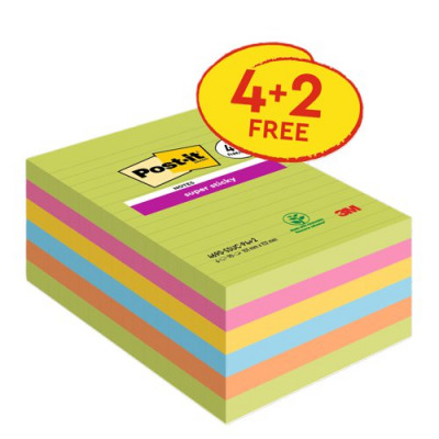 Post-it Super Sticky XXL Rainbow Lined Notes 101x152 Pack 4&2 Free XXL