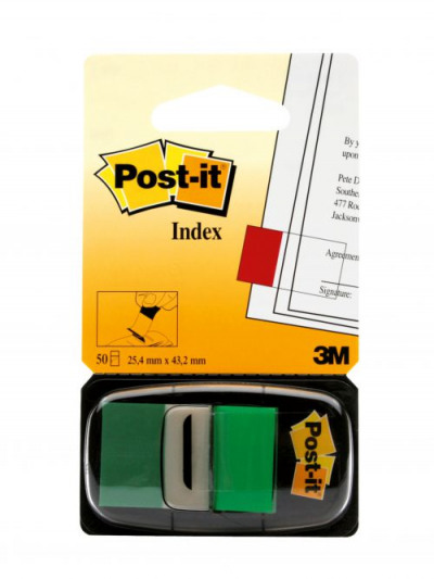 3M Post-It Index 25mm 1 Inch Green 12x50 Tabs