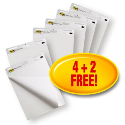Post-It Super Sticky Meeting Chart. Easel Pad. Plain White. 6 Pads Per Pack Value Pack.
