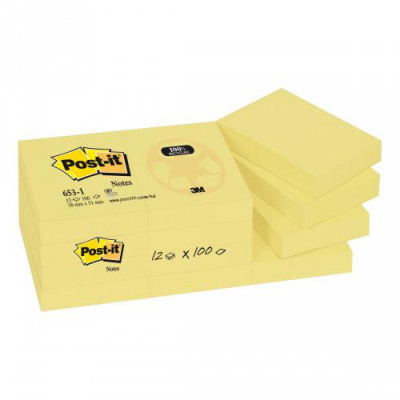 Post-it Notes Recycled 38 x 51mm Canary Yellow (Pack of 12) 653-1