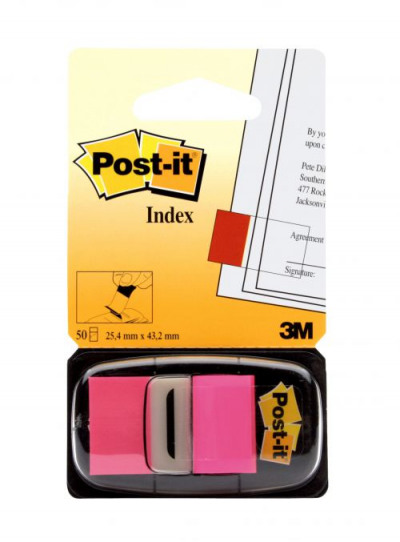 3M Post-It Index 25mm 1 Inch Bright Pink 50 Tabs
