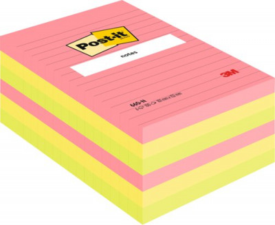 3M Post-It Rainbow Notes 6x4 Ruled Neon Pack 6