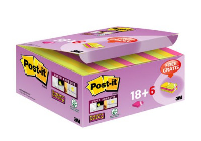 Post-it Super Sticky Notes 47.6x47.6mm Assorted Pack 24