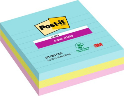 Post-it Notes Super Sticky XL 101 x 101mm Lined Miami (Pack of 3) 675-SS3-MIA