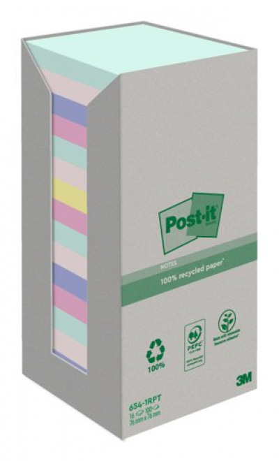 Post-it Notes Recycled Pastel Rainbow Tower Pk16
