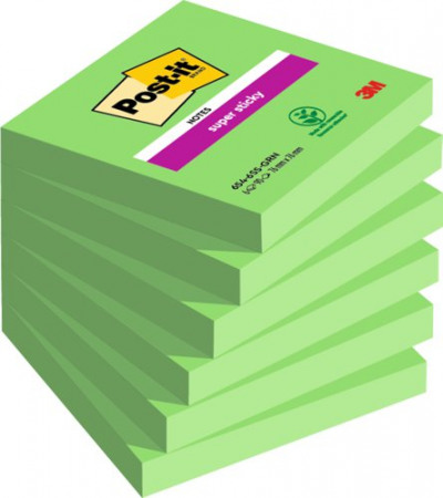 Post-it Super Sticky Notes 76x76mm 90 Sheets Green (Pack of 6) 654-6SS-GRN