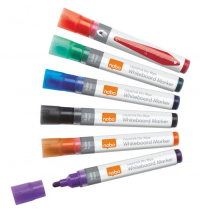 Nobo Liquid Ink Drymarkers Assorted Pack 6