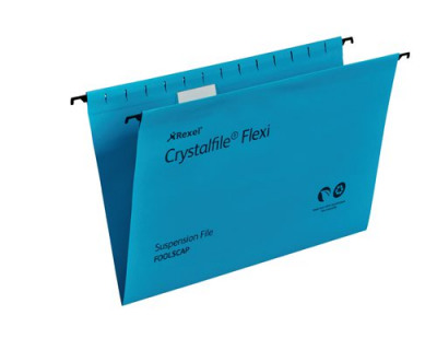 Crystalfile Flexifile Foolscap Suspension File 15mm Blue Pack 50