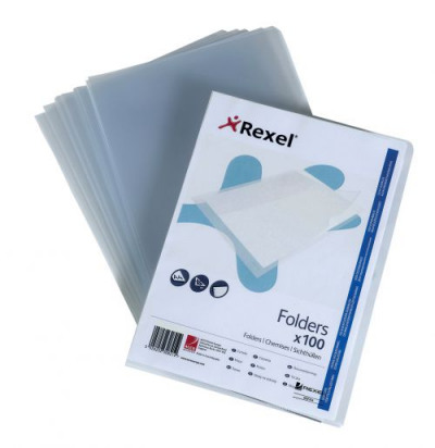 Rexel Nyrex Superfine Cut Flush Open 2 Side Folders A4 Clear Pack 100
