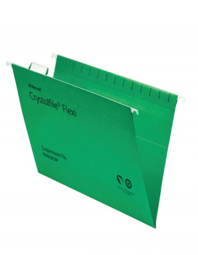 Crystalfile Flexifile Foolscap Suspension File 15mm Green Pack 50