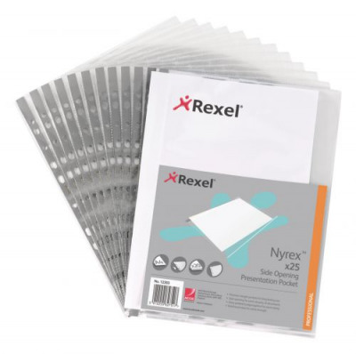 Rexel Presentation Multipunched Pocket Side Opening Grey Strip Pack 25