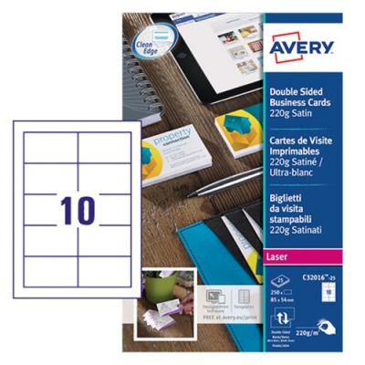 Avery Quick and Clean Laser Business Cards Colour 10 Per Sheet 250 Cards Pack 25