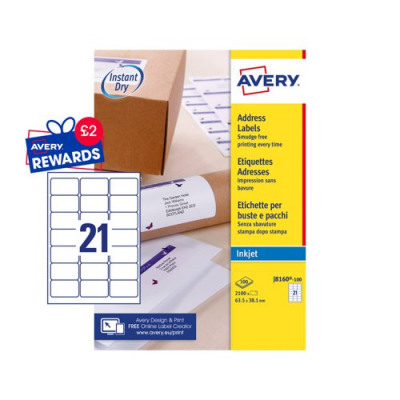 Avery Inkjet Address Labels For 2100 Labels 63.5x38.1mm White 100 Sheets