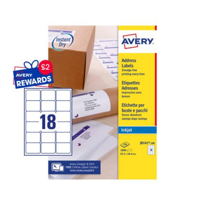 Avery Inkjet Address Labels 18 Per Page Label 63.5x46.6mm White 100 Sheets